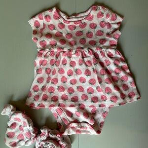 Zutano Strawberry Print Baby Dress and Snap Bootie/Shoe Set 3-6 Months Baby Girl